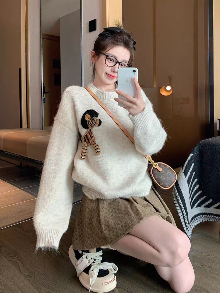 Cartoon loose retro pullover sweater for women