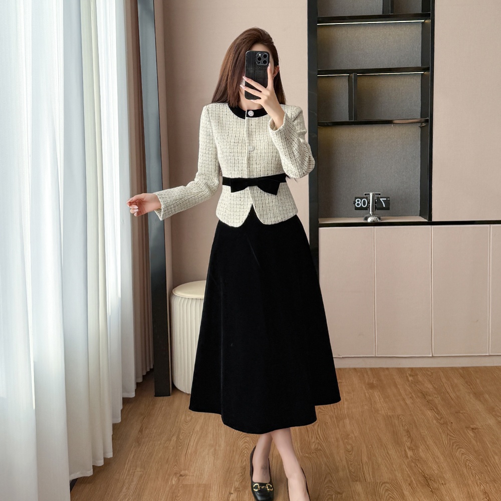 Chanelstyle wool coat temperament short skirt a set