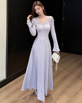 Pinched waist slim dress knitted long dress