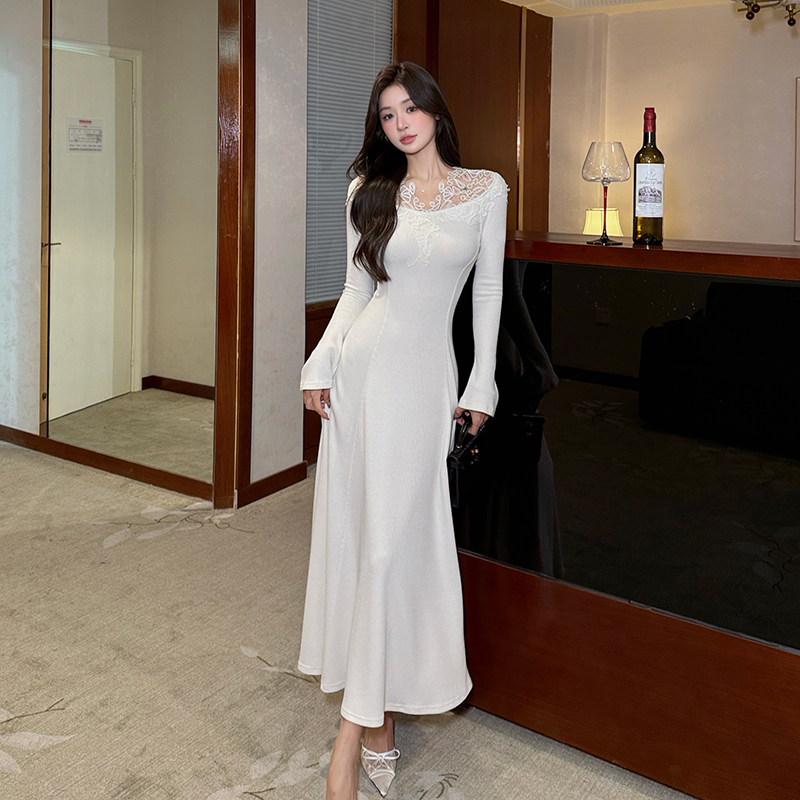 Pinched waist slim dress knitted long dress
