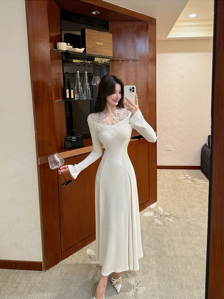 Pinched waist slim dress knitted long dress