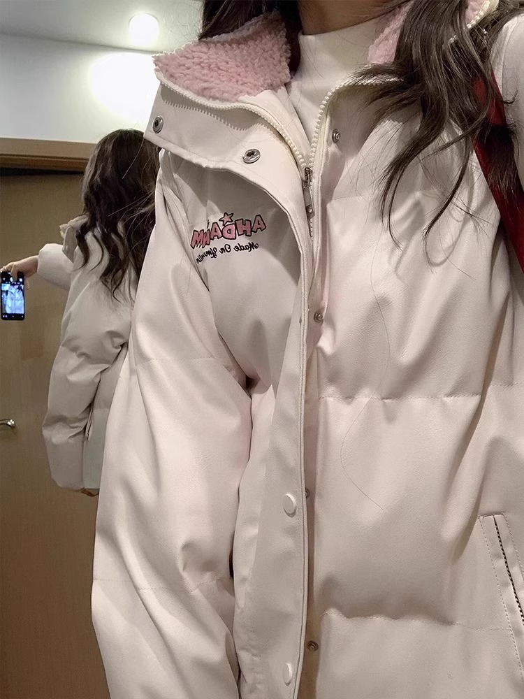 Autumn and winter bread clothing PU cotton coat for women