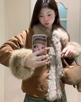 Splice elmo fur coat light thick overcoat