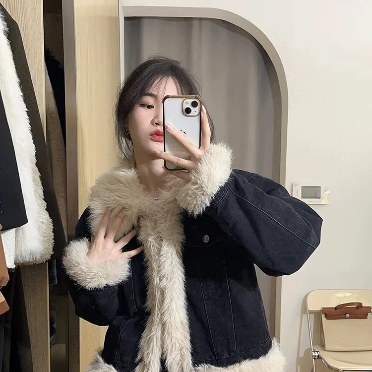 Splice elmo fur coat light thick overcoat