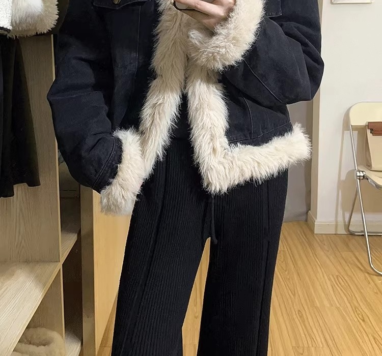 Splice elmo fur coat light thick overcoat
