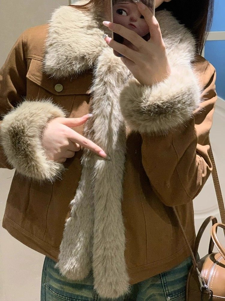 Splice elmo fur coat light thick overcoat