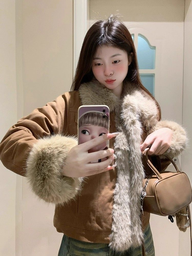 Splice elmo fur coat light thick overcoat