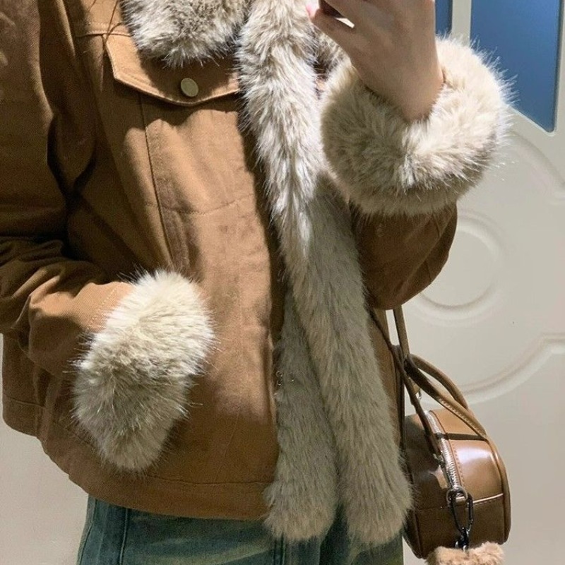 Splice elmo fur coat light thick overcoat