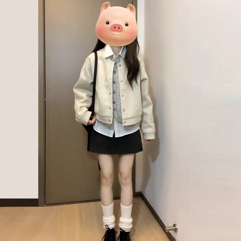 Chanelstyle coat Korean style baseball uniforms for women