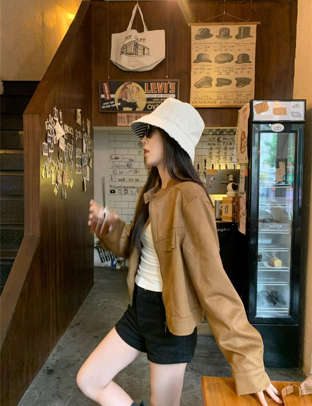 Leather cashmere temperament coat locomotive jacket