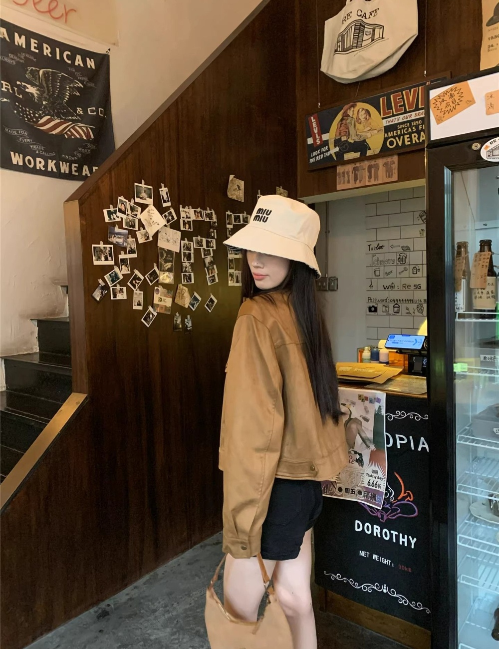 Leather cashmere temperament coat locomotive jacket