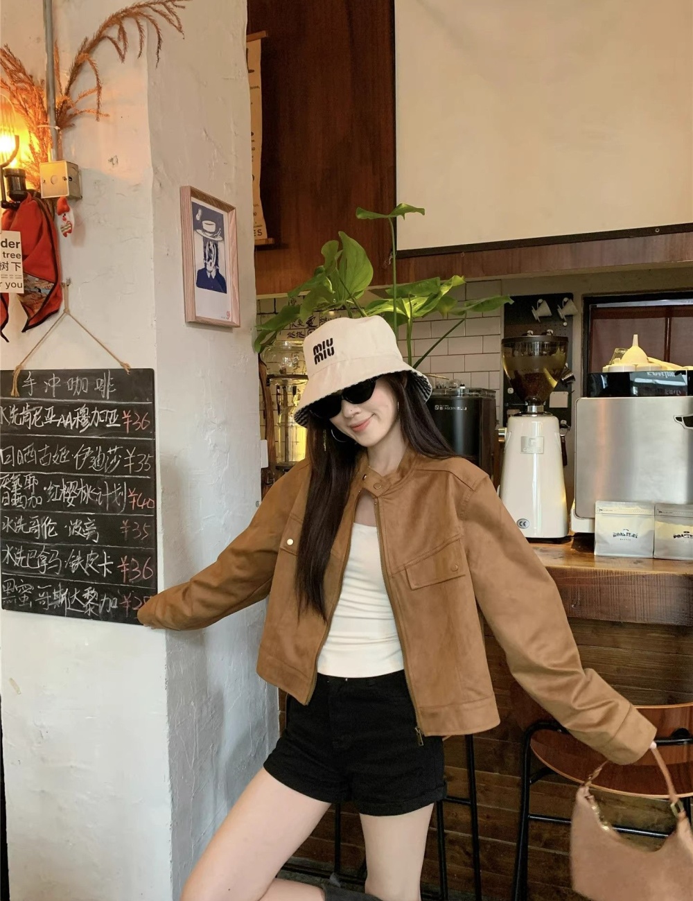 Leather cashmere temperament coat locomotive jacket