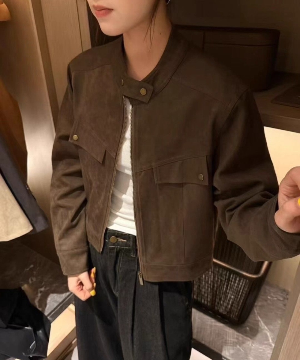 Leather cashmere temperament coat locomotive jacket