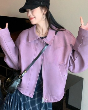 American style coat purple leather coat for women
