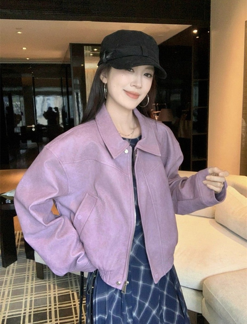 American style coat purple leather coat for women