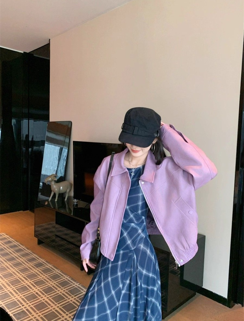 American style coat purple leather coat for women