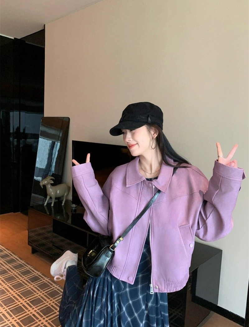 American style coat purple leather coat for women