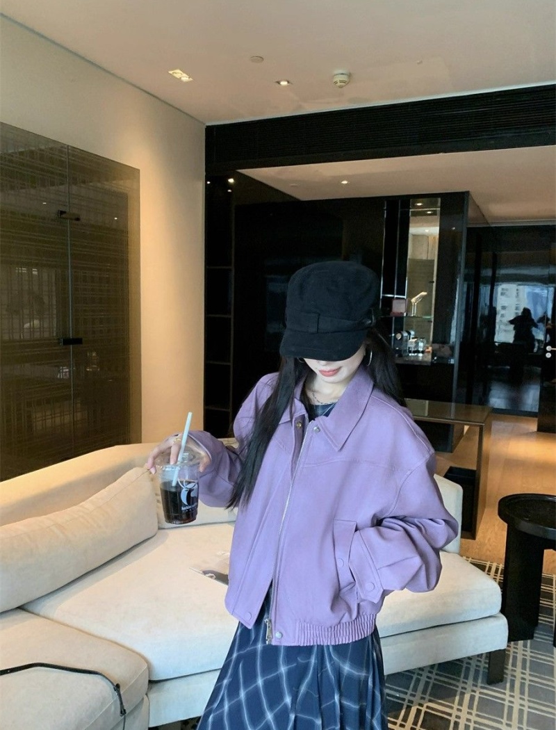 American style coat purple leather coat for women