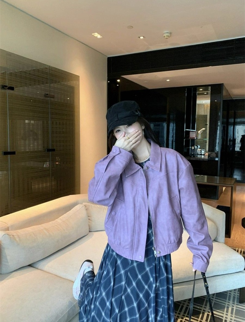 American style coat purple leather coat for women