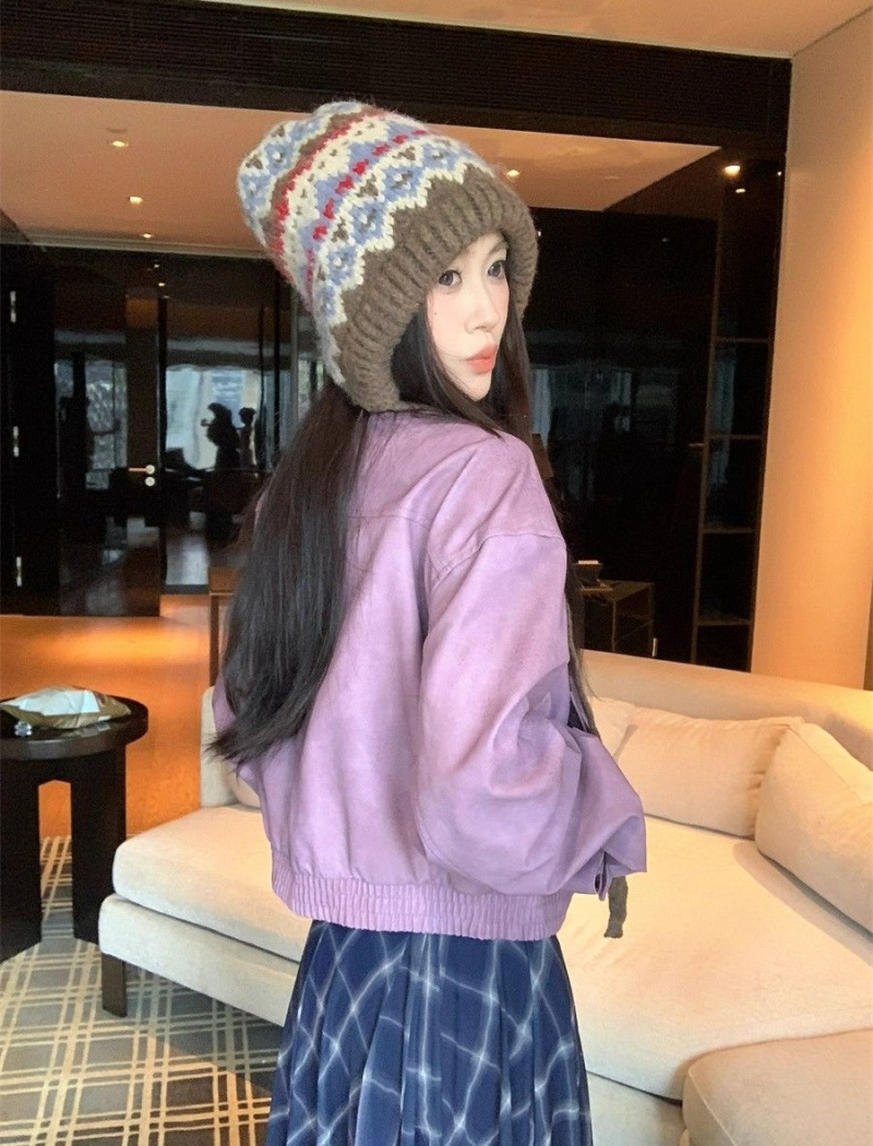 American style coat purple leather coat for women