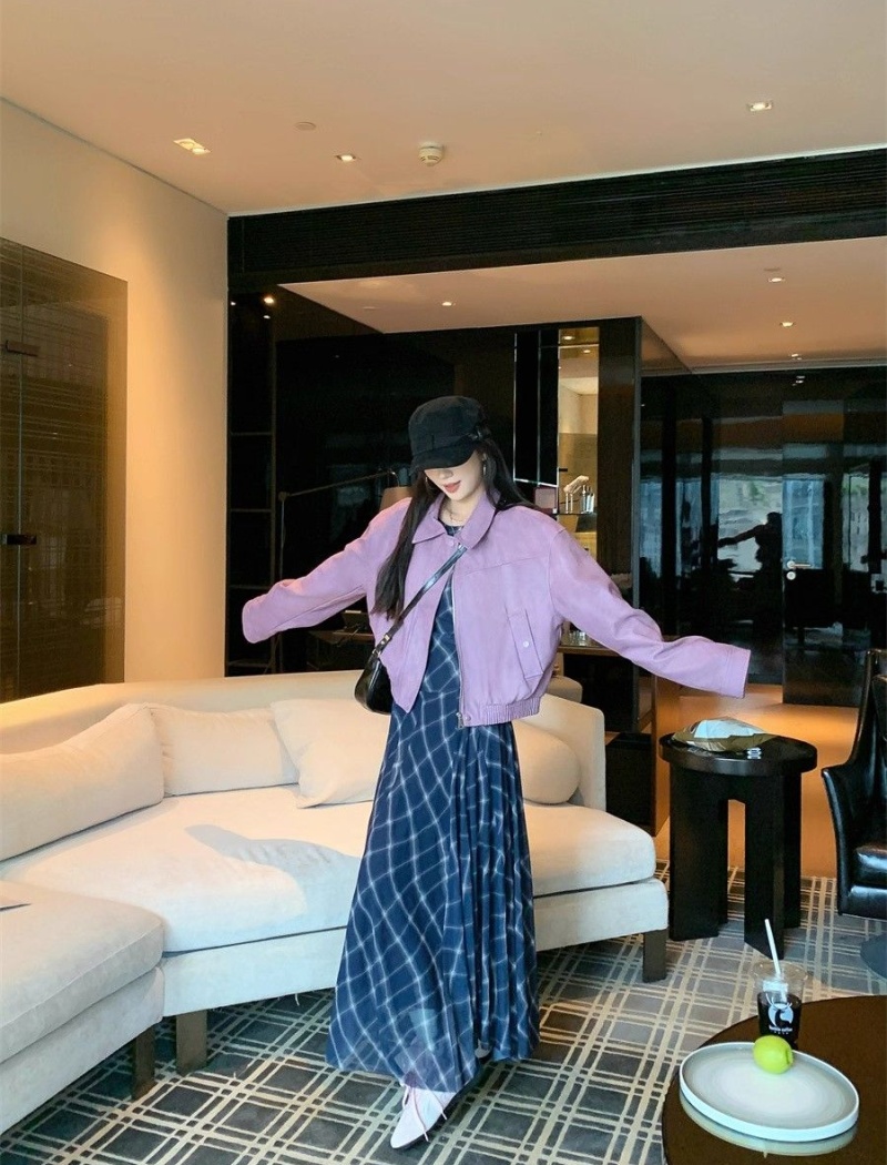 American style coat purple leather coat for women