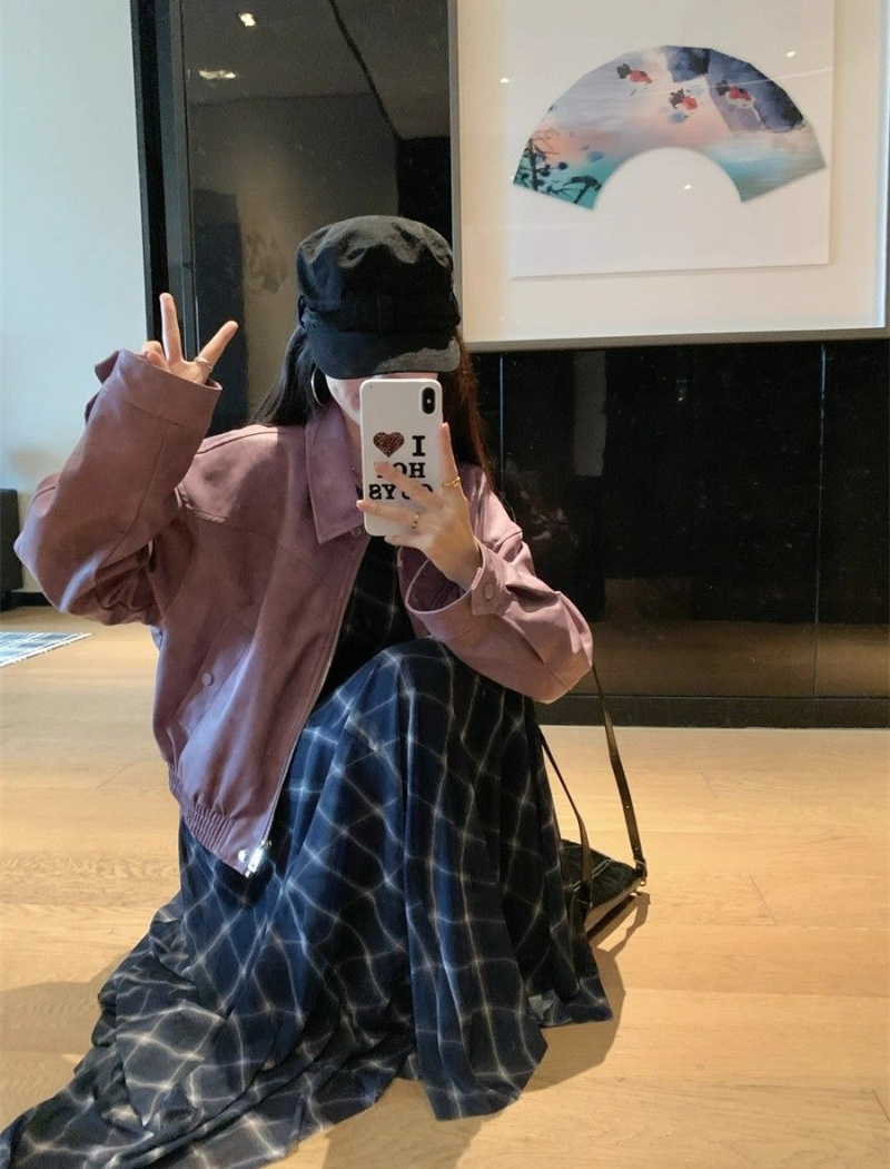 American style coat purple leather coat for women