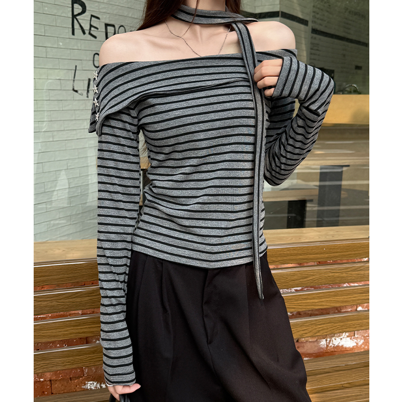 Strapless pinched waist fashion T-shirt bandage slim tops