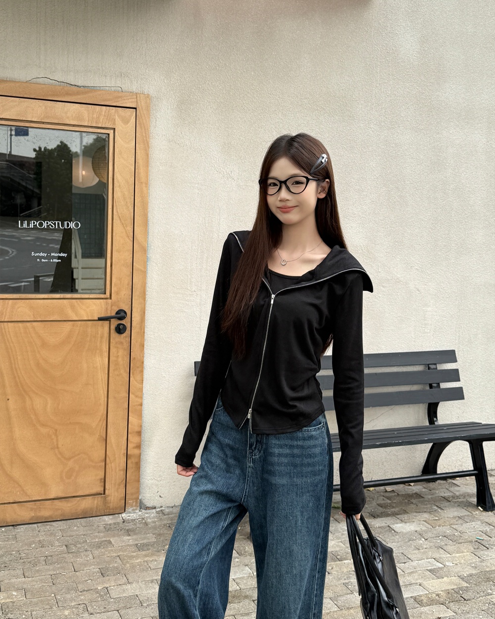 Gray Pseudo-two lapel T-shirt slim pinched waist tops