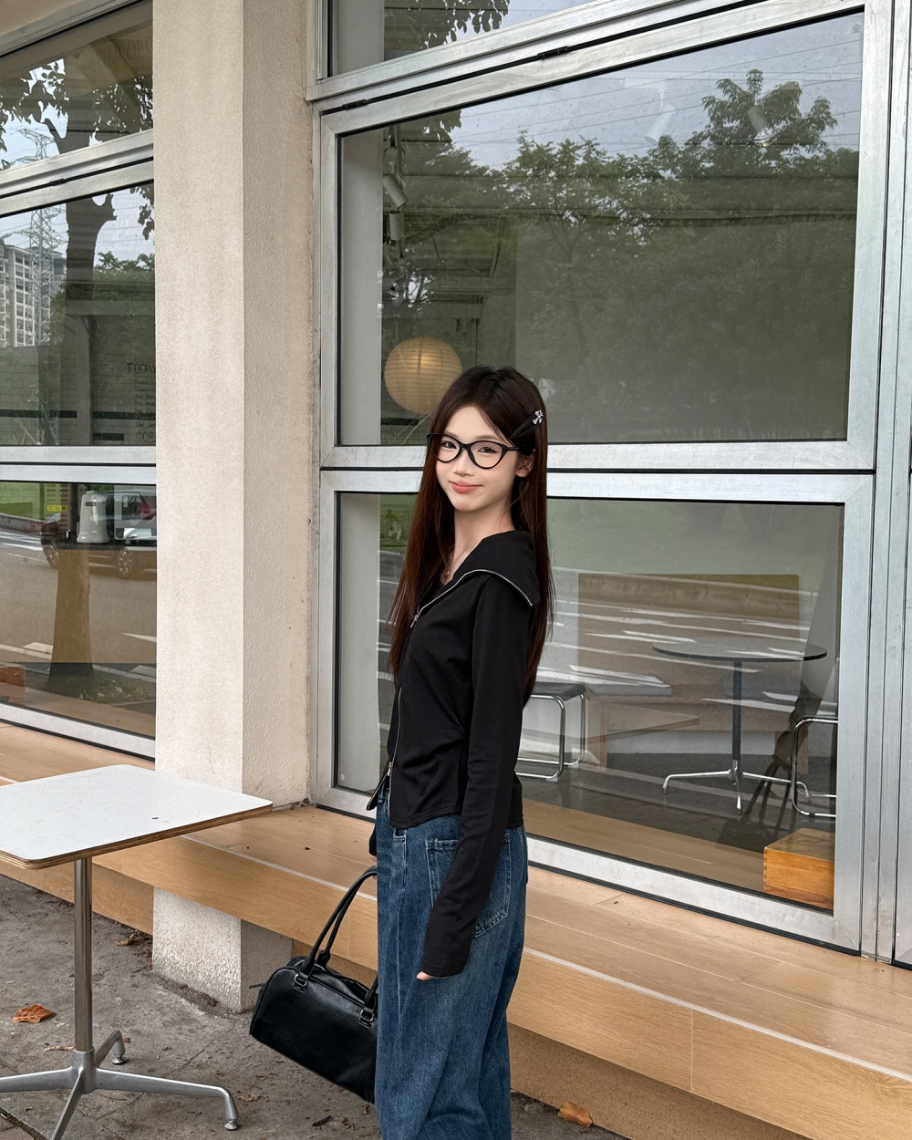 Gray Pseudo-two lapel T-shirt slim pinched waist tops