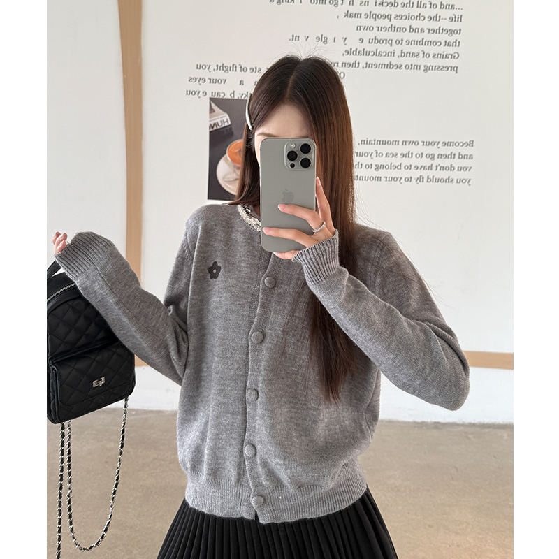 Knitted autumn and winter coat gray cardigan for women