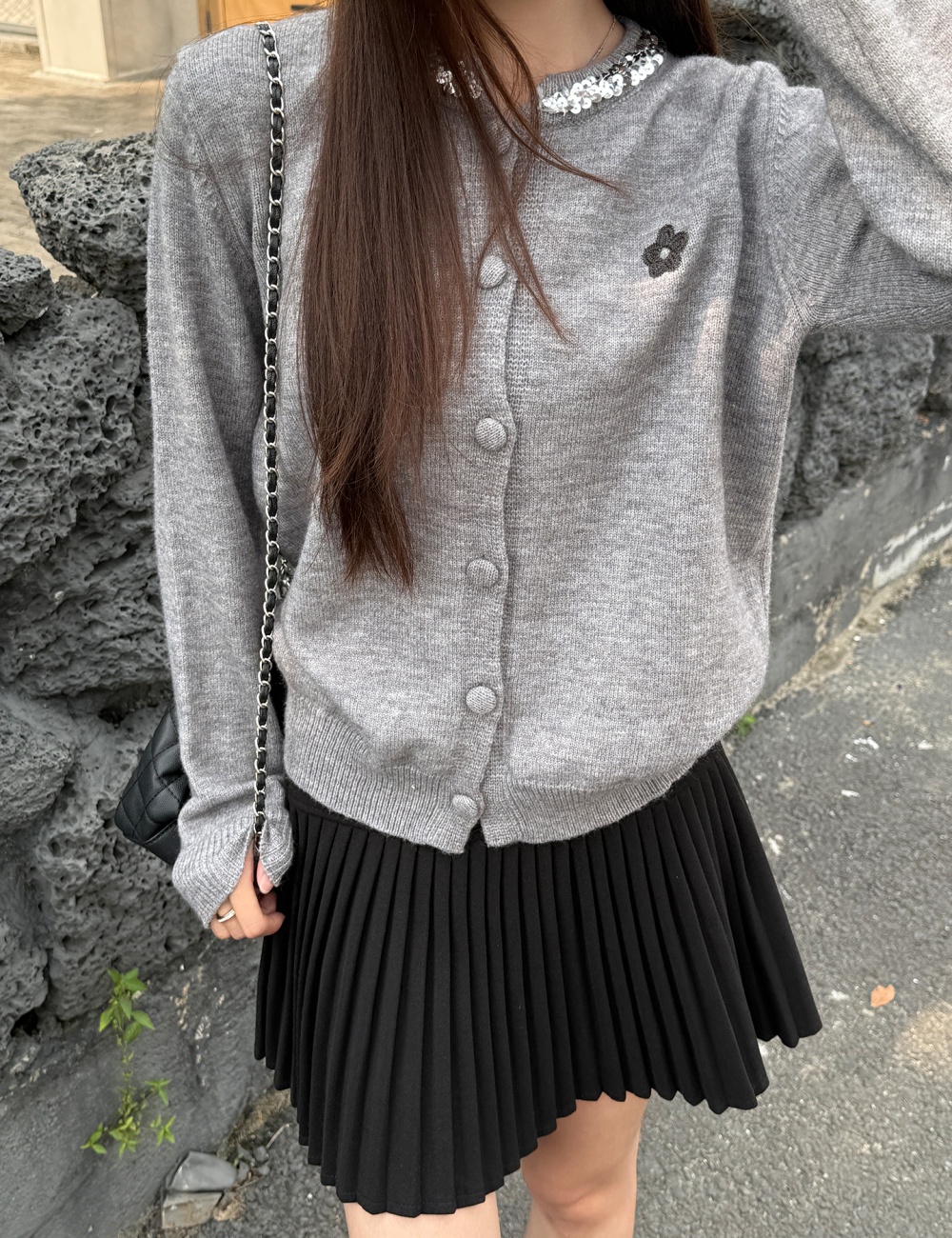 Knitted autumn and winter coat gray cardigan for women