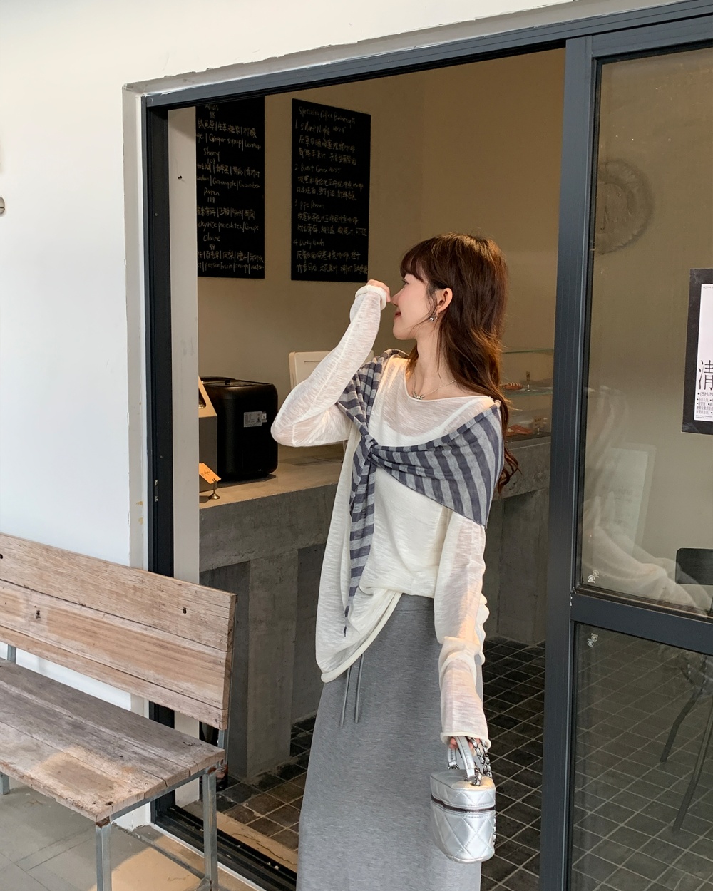 Bottoming long sleeve sweater flat shoulder smock for women