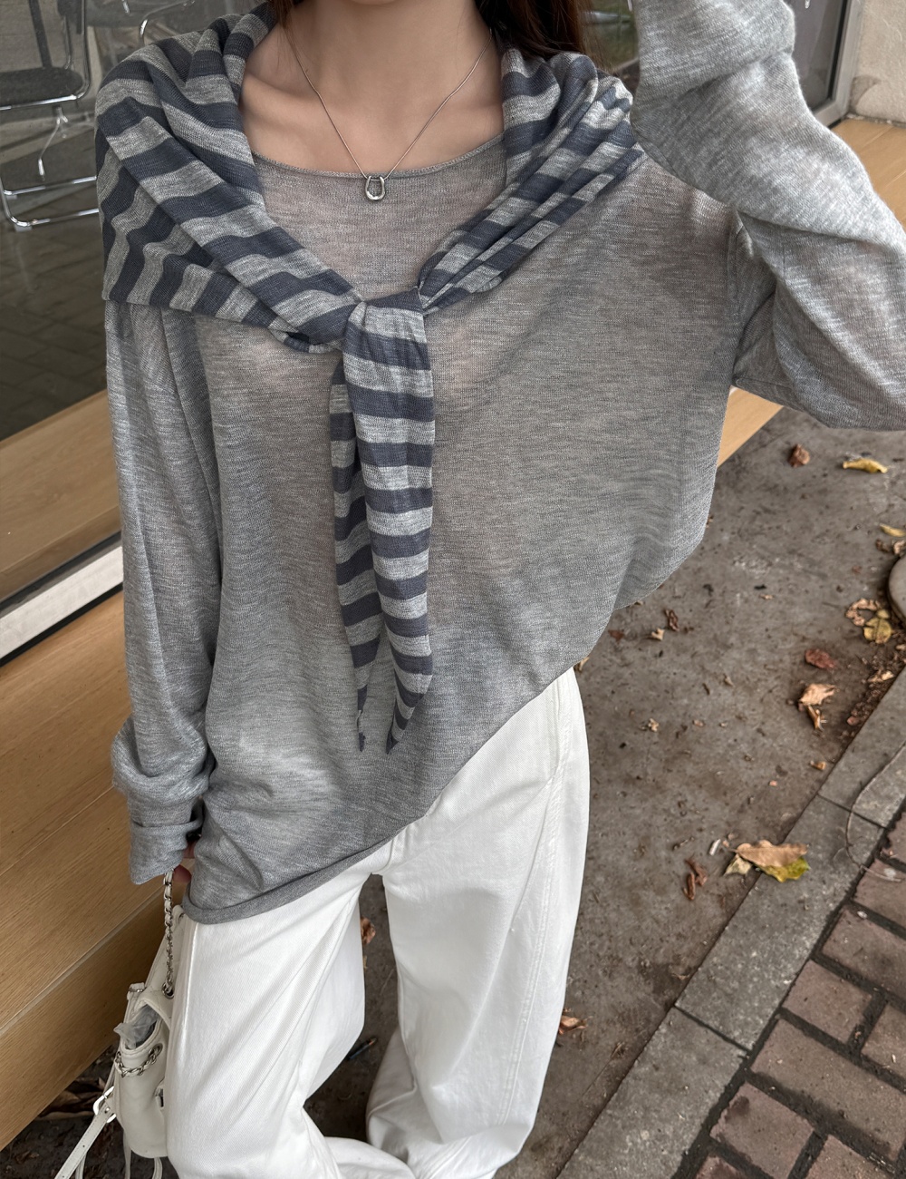 Bottoming long sleeve sweater flat shoulder smock for women