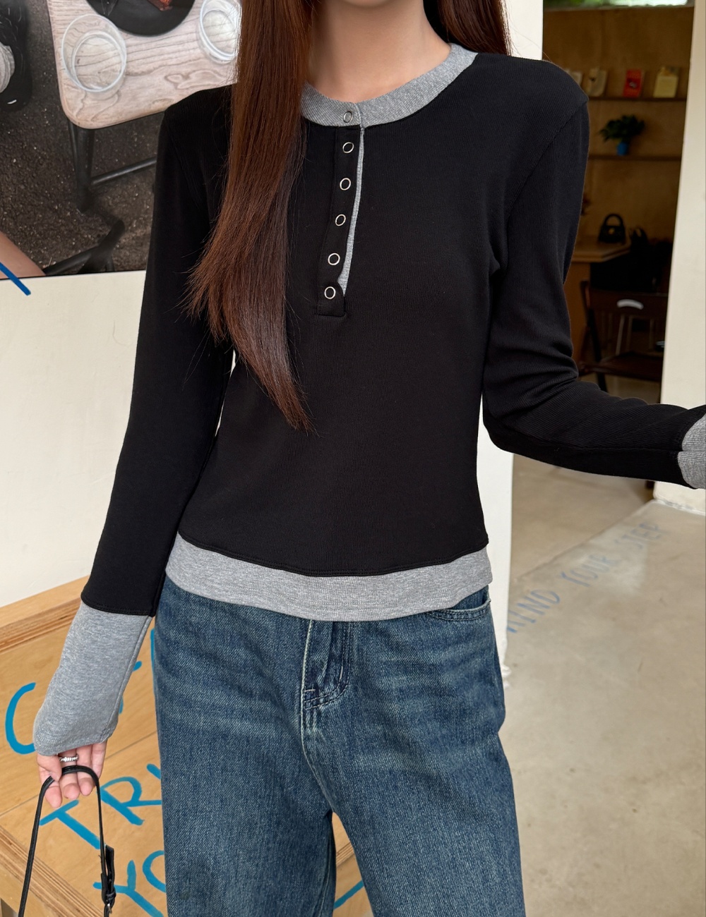 All-match T-shirt Pseudo-two bottoming shirt for women