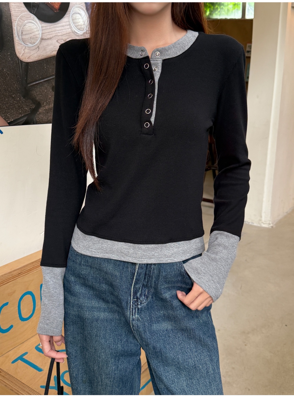 All-match T-shirt Pseudo-two bottoming shirt for women