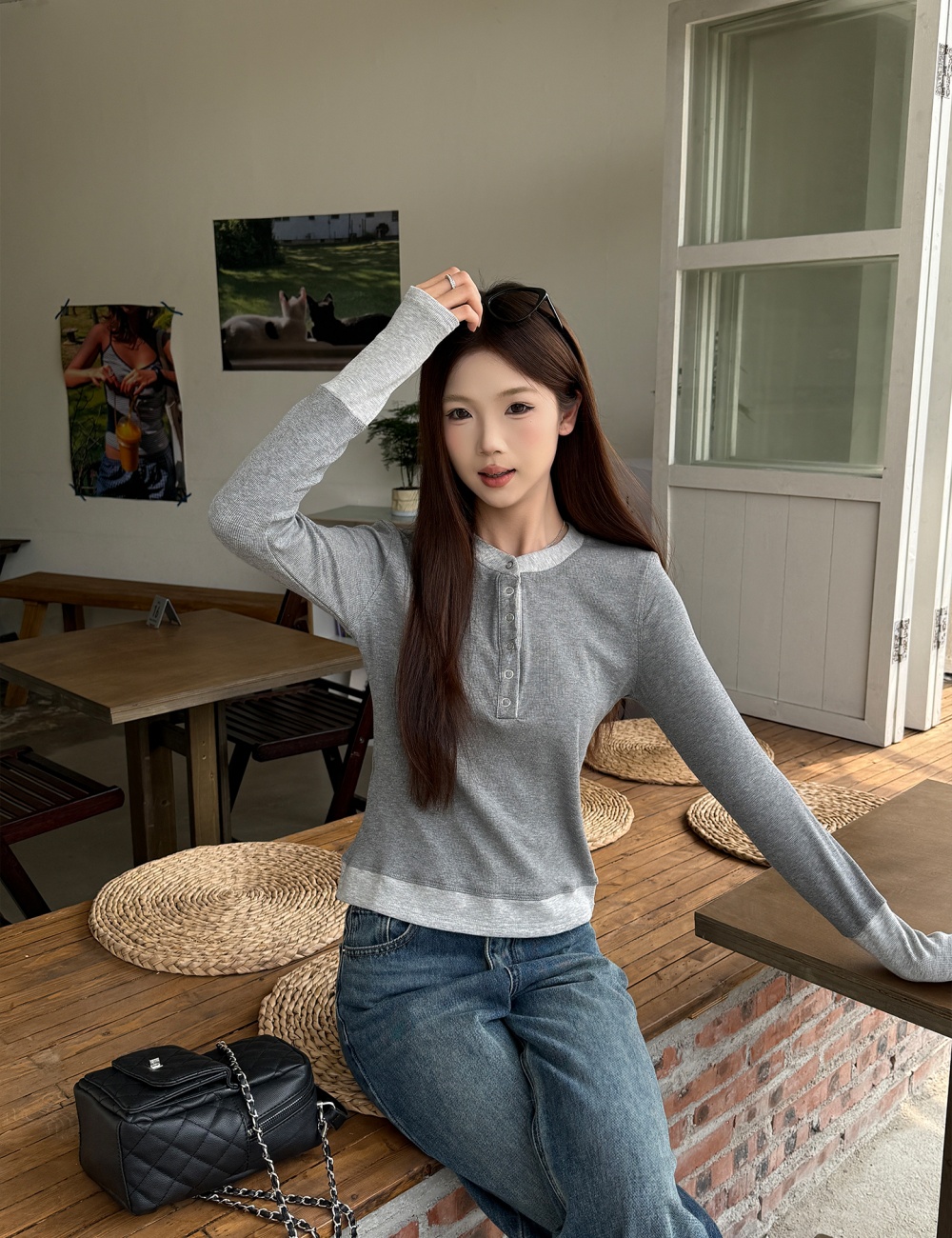 All-match T-shirt Pseudo-two bottoming shirt for women