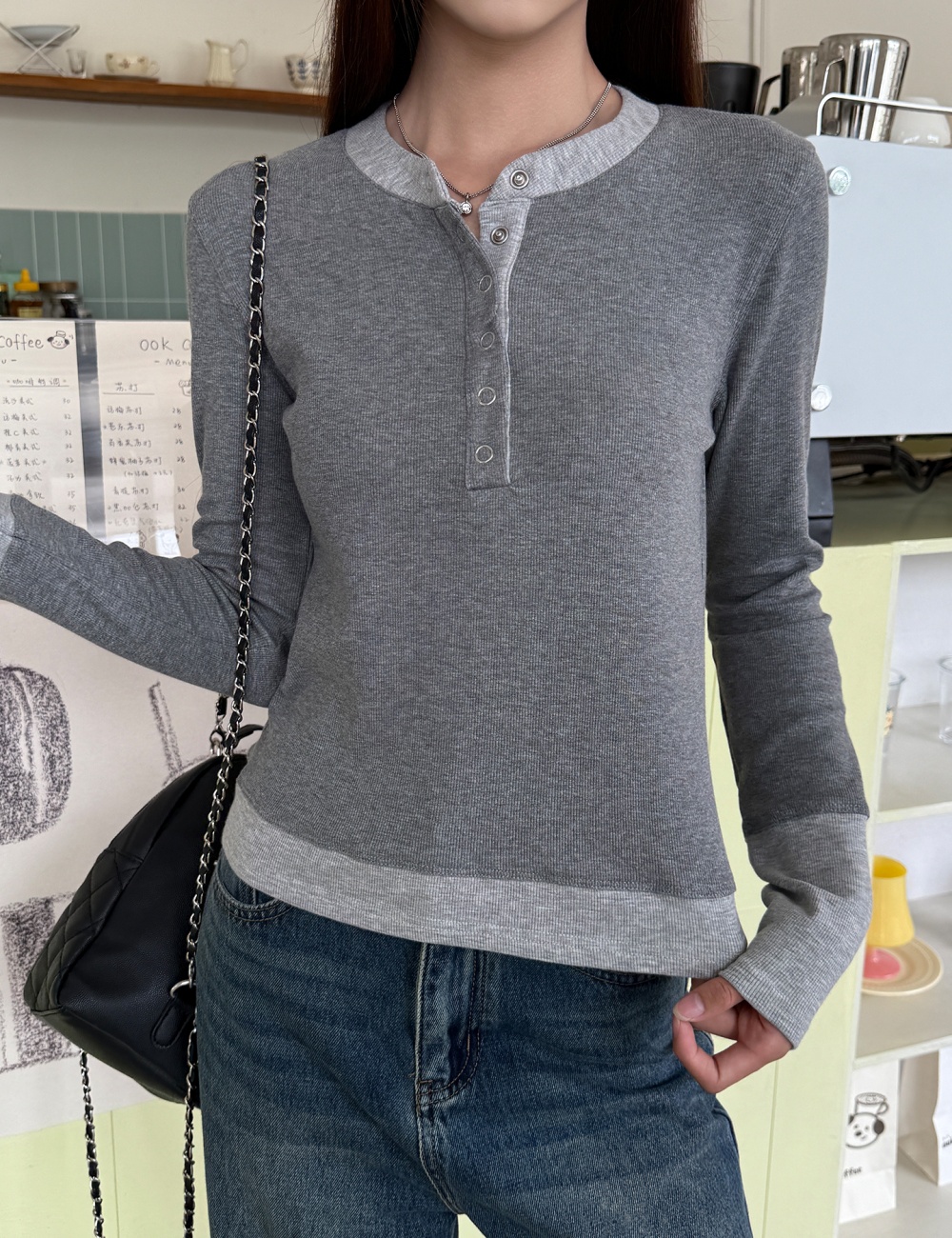 All-match T-shirt Pseudo-two bottoming shirt for women