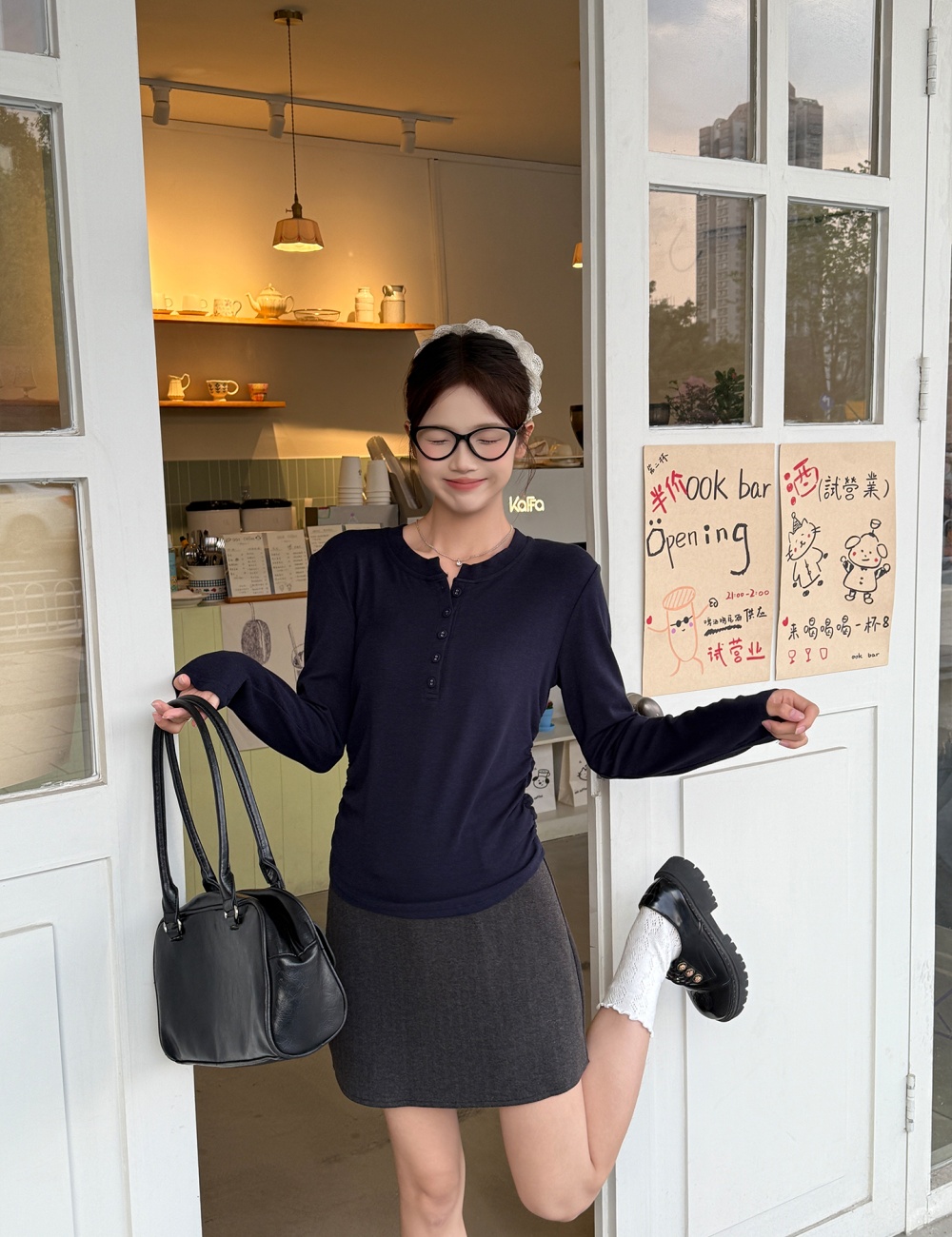 Long sleeve American style T-shirt retro tops for women