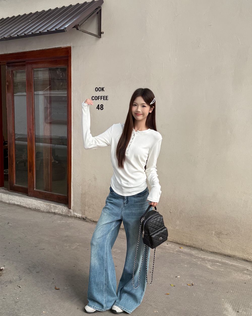 Long sleeve American style T-shirt retro tops for women