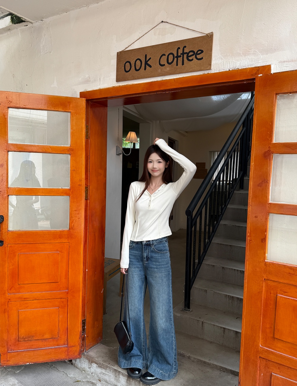 Sueding autumn tops short V-neck bottoming shirt for women