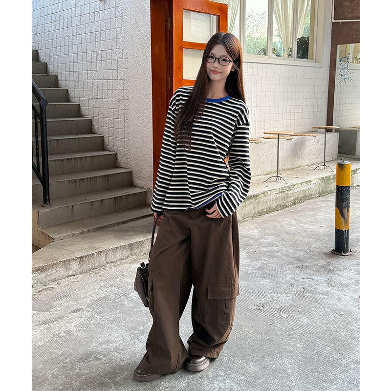 Loose T-shirt stripe bottoming shirt for women