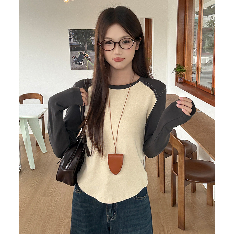 Retro temperament tops American style raglan sleeve T-shirt