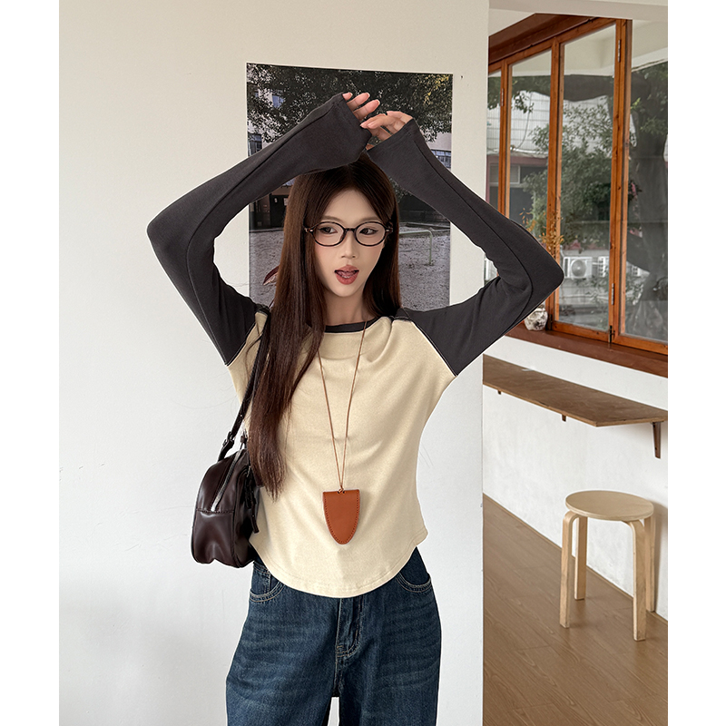 Retro temperament tops American style raglan sleeve T-shirt