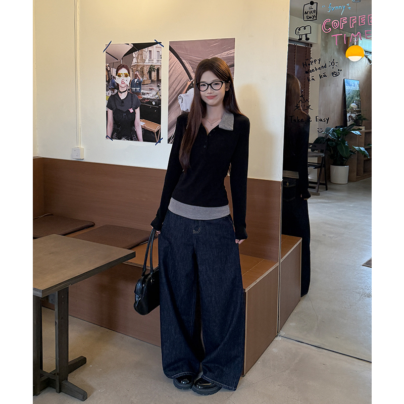 Mixed colors slim T-shirt autumn and winter tops