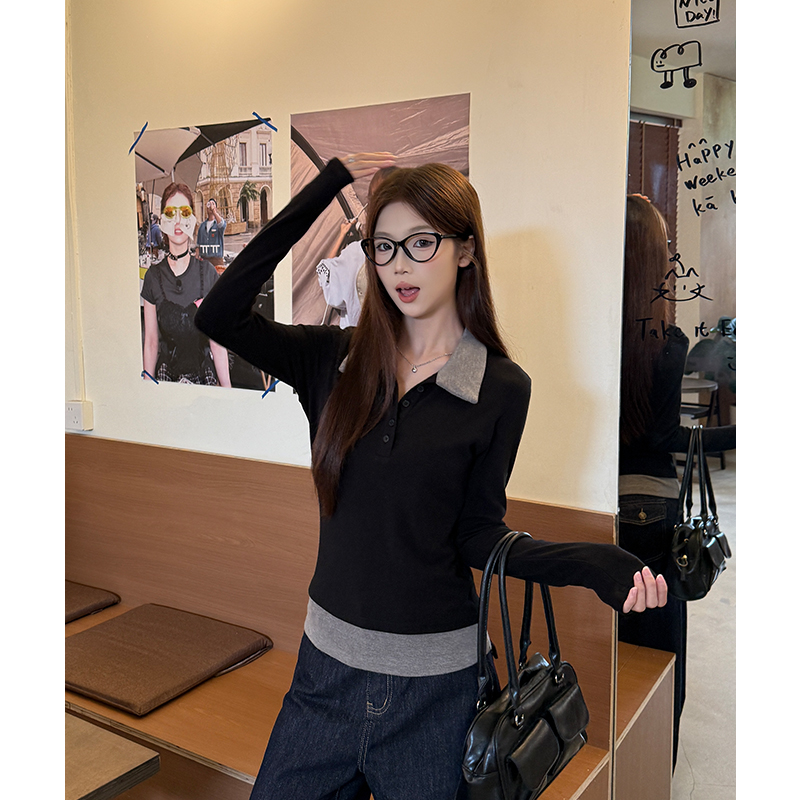 Mixed colors slim T-shirt autumn and winter tops