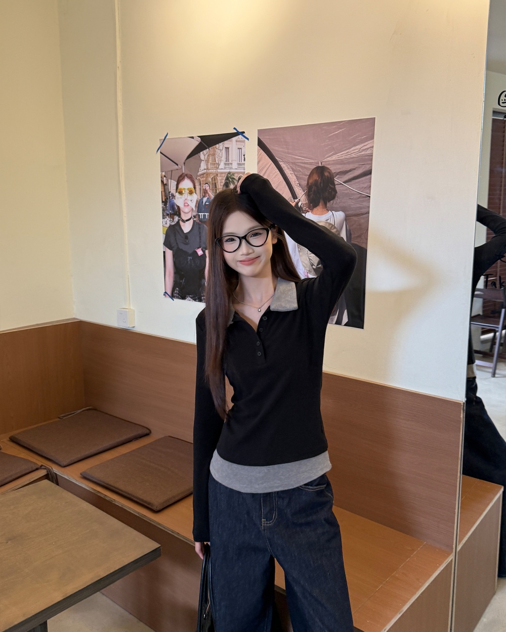 Mixed colors slim T-shirt autumn and winter tops