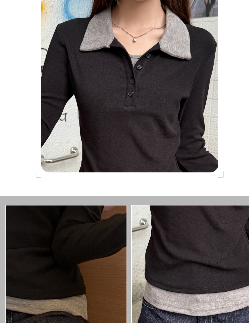 Mixed colors slim T-shirt autumn and winter tops