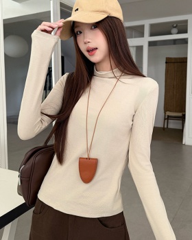 Autumn half high collar black long sleeve simple slim tops