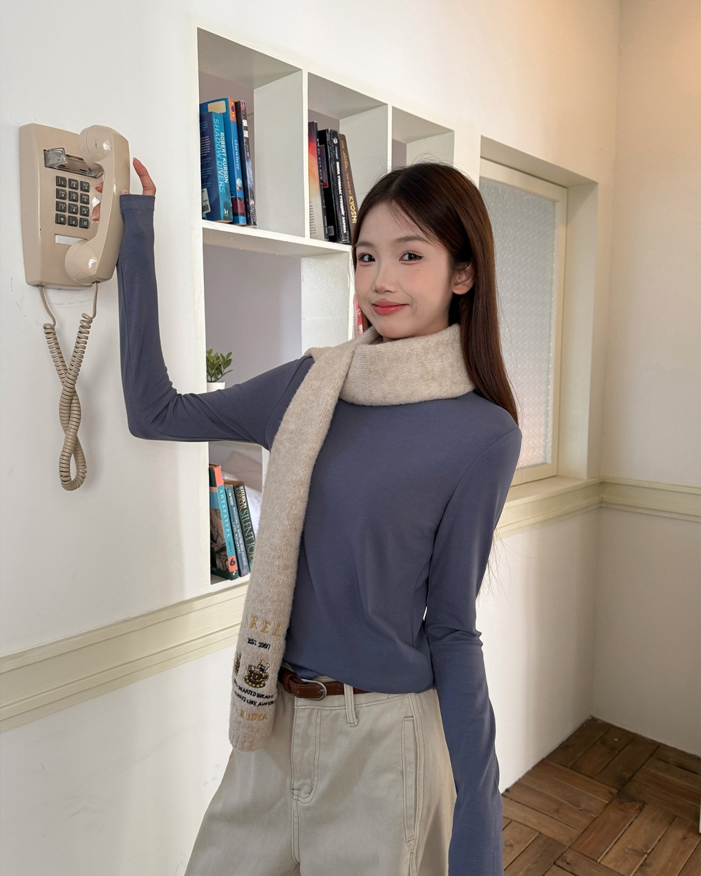 Autumn half high collar black long sleeve simple slim tops