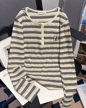 Stripe long sleeve bottoming shirt short tops for women